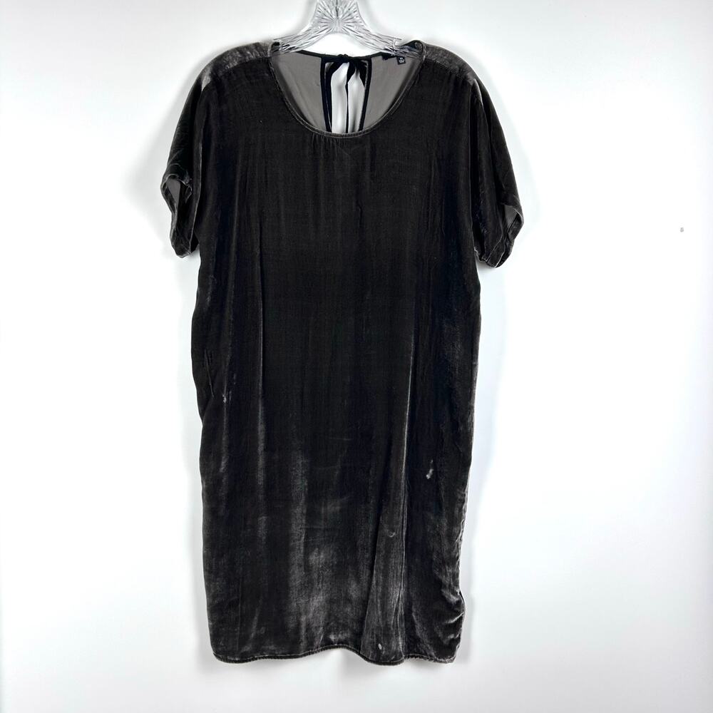 Madewell Velvet Silk Blend Mini Dress Gunmetal Gray Bow Tie Shift Womens Size XS - Picture 3 of 11